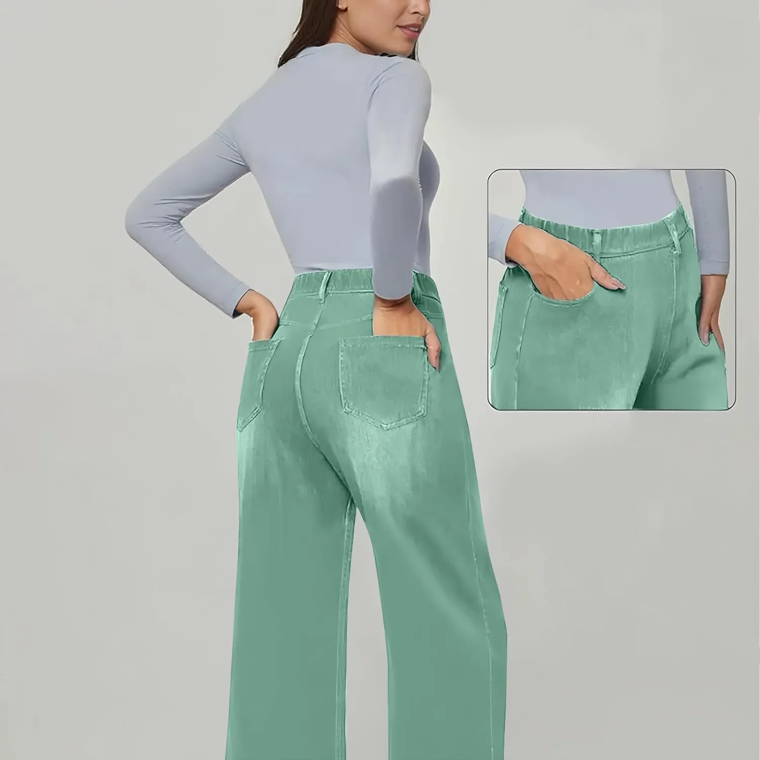 Women's Wide Leg Jeans Womens Jeans High Waisted Denim Pants for Women with Pockets Trendy
