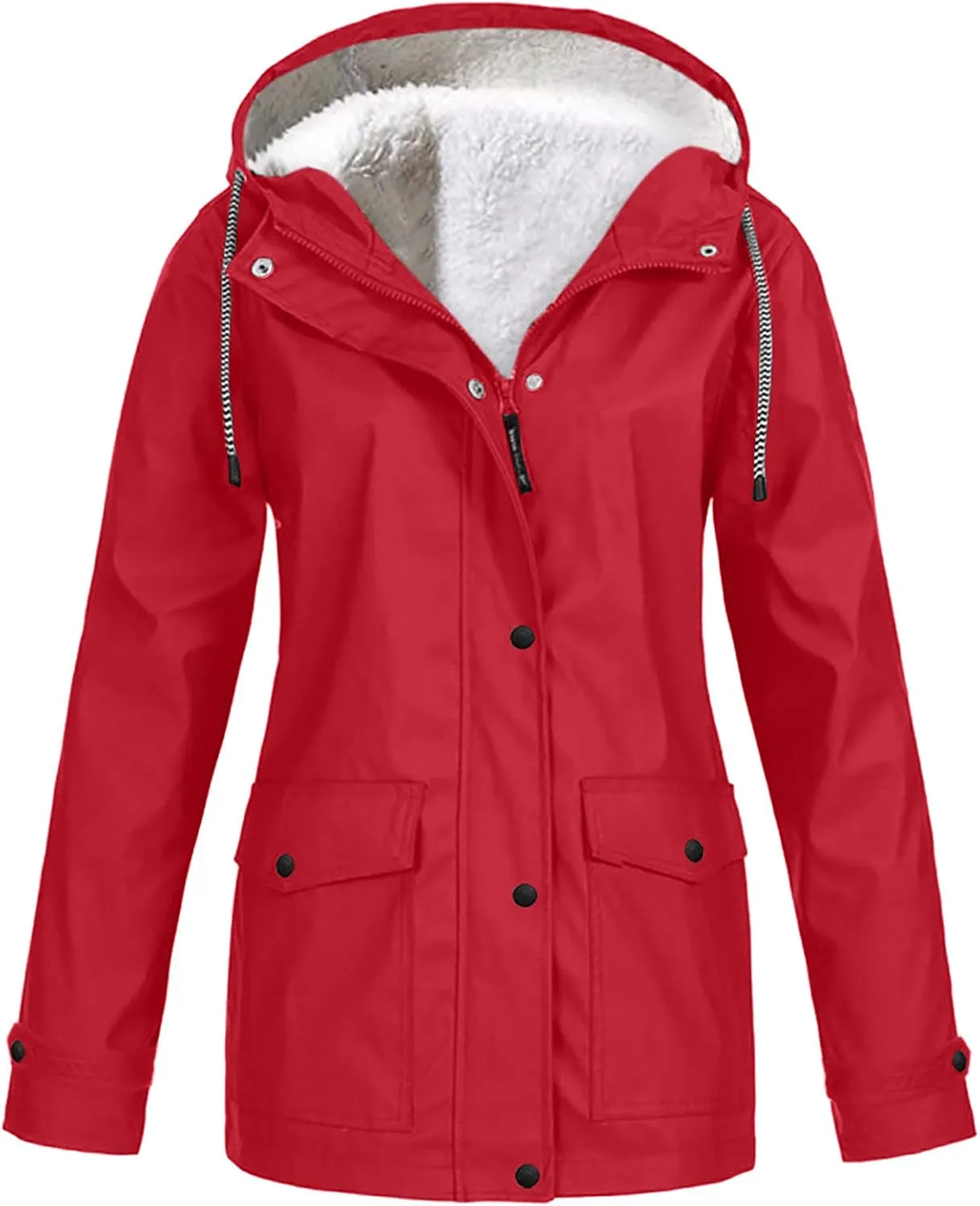 Womens Windbreaker Jackets Fleece Lined Climbing Raincoats Waterproof Lightweight Outdoor Hooded Trench Coats