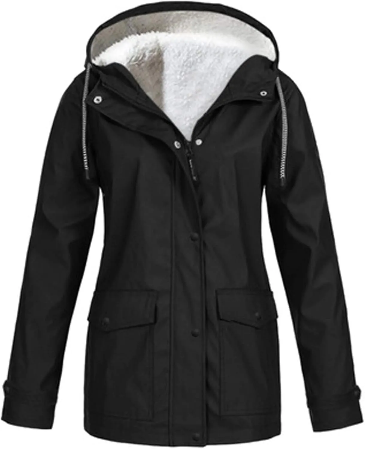Womens Windbreaker Jackets Fleece Lined Climbing Raincoats Waterproof Lightweight Outdoor Hooded Trench Coats