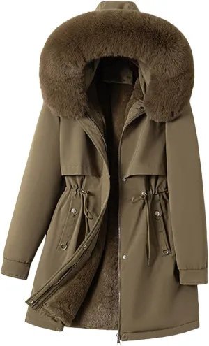 Womens Winter Daily Outdoor Puffer Coats Thick Insulated Slim Down Jackets Long Sleeve Zipper Hooded Pockets Overcoat