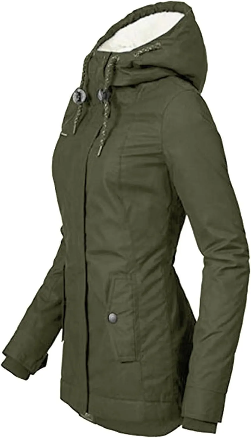 Womens Winter Hooded Pockets Zipper Long Fleece Coat Comfort Warm Fitted Outwear Thicken Daily Home Outdoor Overcoat