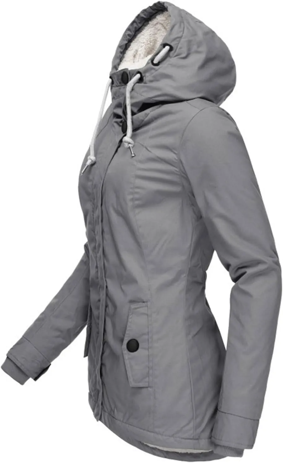 Womens Winter Hooded Pockets Zipper Long Fleece Coat Comfort Warm Fitted Outwear Thicken Daily Home Outdoor Overcoat