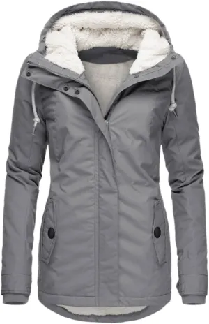 Womens Winter Hooded Pockets Zipper Long Fleece Coat Comfort Warm Fitted Outwear Thicken Daily Home Outdoor Overcoat