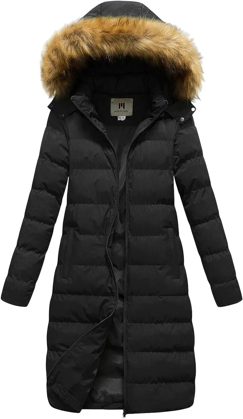 Womens Winter Outdoor Commuting Long Puffer Jackets Thick Insulated Slim Quilted Down Coats with Pockets Hooded Outwear