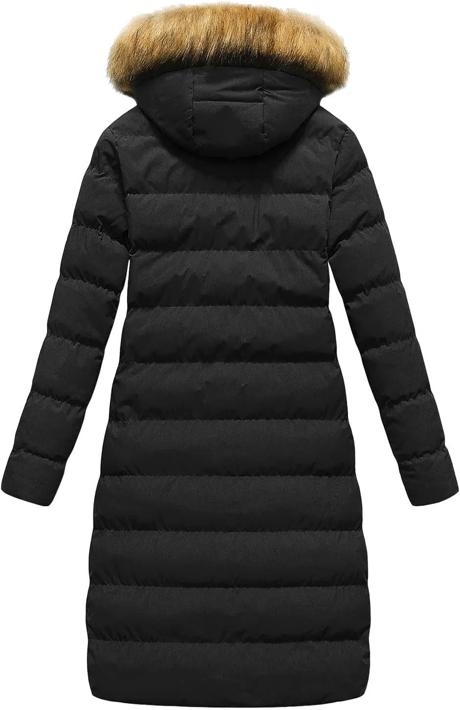 Womens Winter Outdoor Commuting Long Puffer Jackets Thick Insulated Slim Quilted Down Coats with Pockets Hooded Outwear