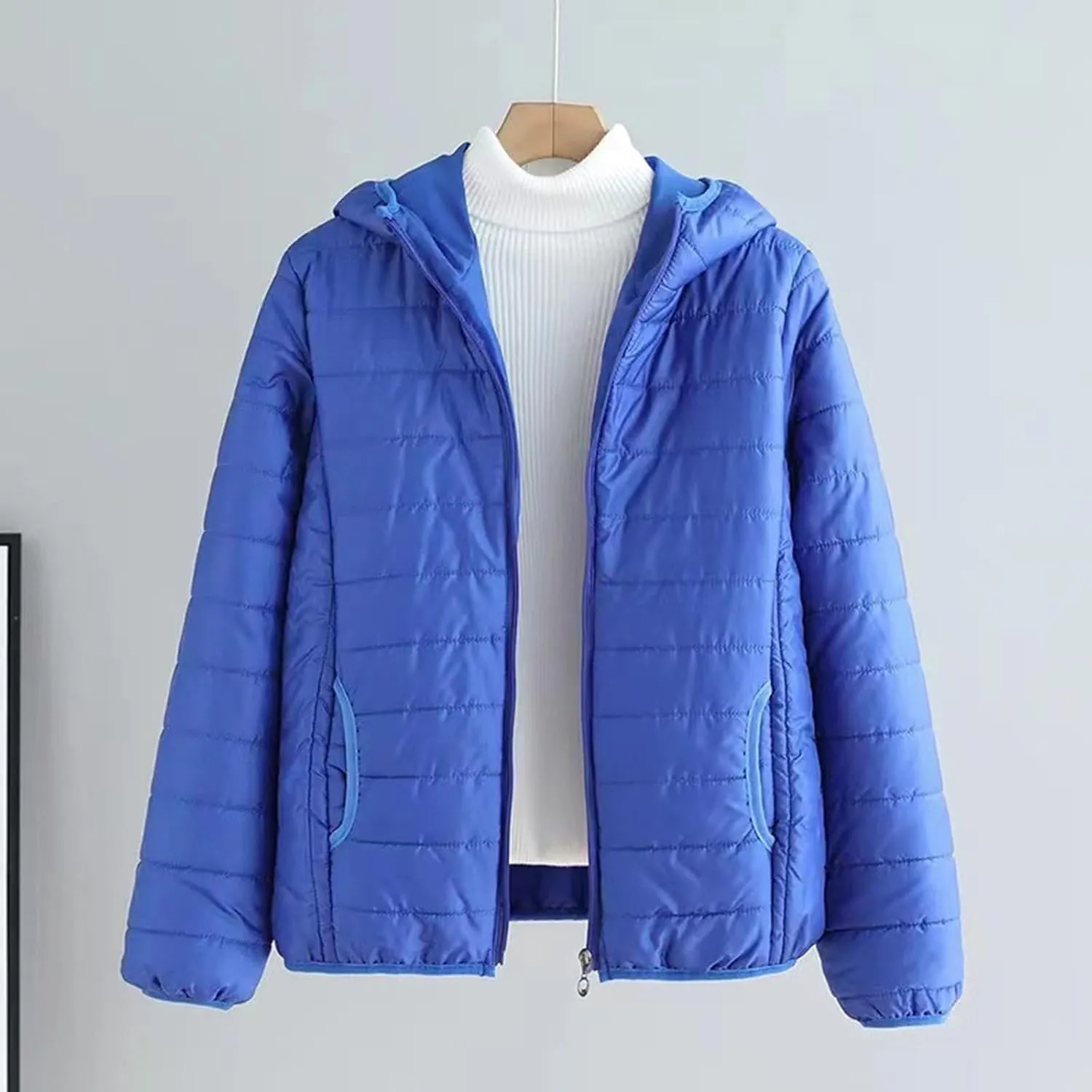 Womens Winter Puffer Jacket Warm Lightweight Hooded Down Coat Casual Solid Long Sleeve Zipper Outwear 2024 Thermal Coat