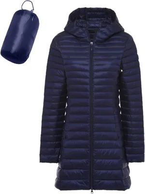Womens Winter Thicken Warm Fitted Long Puffer Coat Daily Work Outdoor Quilted Down Coat Long Sleeve Hooded Zip Outwear