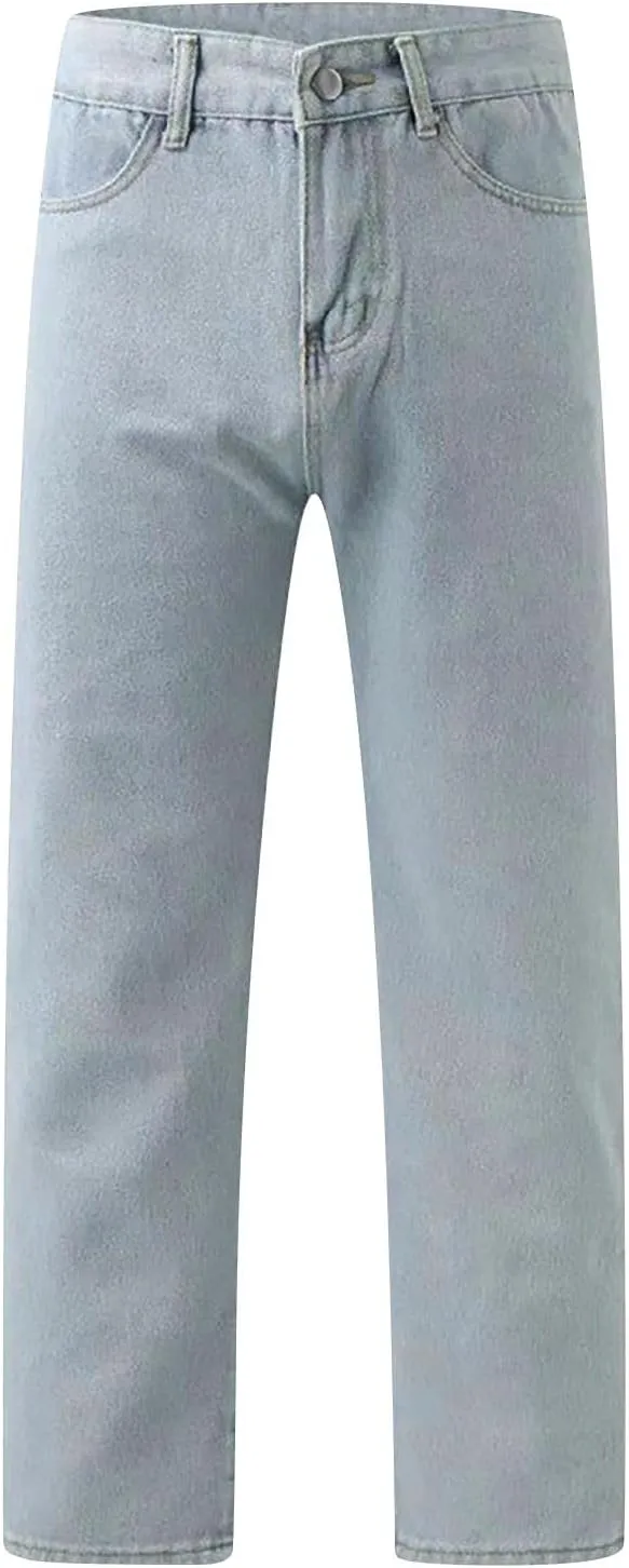 Women's Work Jeans - Trendy Stretchy Retro Wash Old High Waisted Pull On Jeggings Loose Straight Leg Cute Jeans