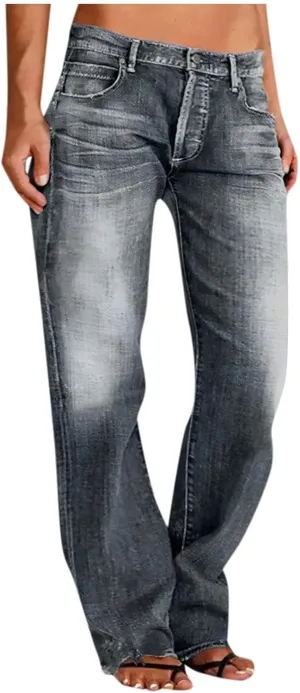 Women's Work Jeans - Trendy Stretchy Retro Wash Old High Waisted Pull On Jeggings Loose Straight Leg Cute Jeans