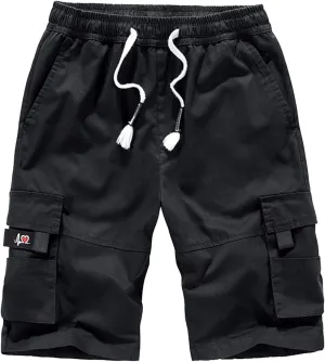 XinYangNi Men's Cargo Shorts Elastic Waist Relaxed Fit Cotton Casual Outdoor Lightweight Work Shorts Multi-Pockets