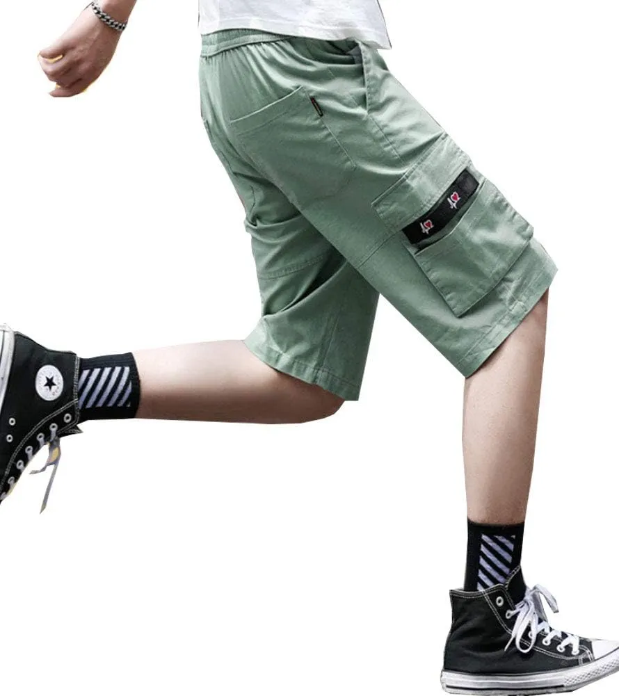 XinYangNi Men's Cargo Shorts Elastic Waist Relaxed Fit Cotton Casual Outdoor Lightweight Work Shorts Multi-Pockets