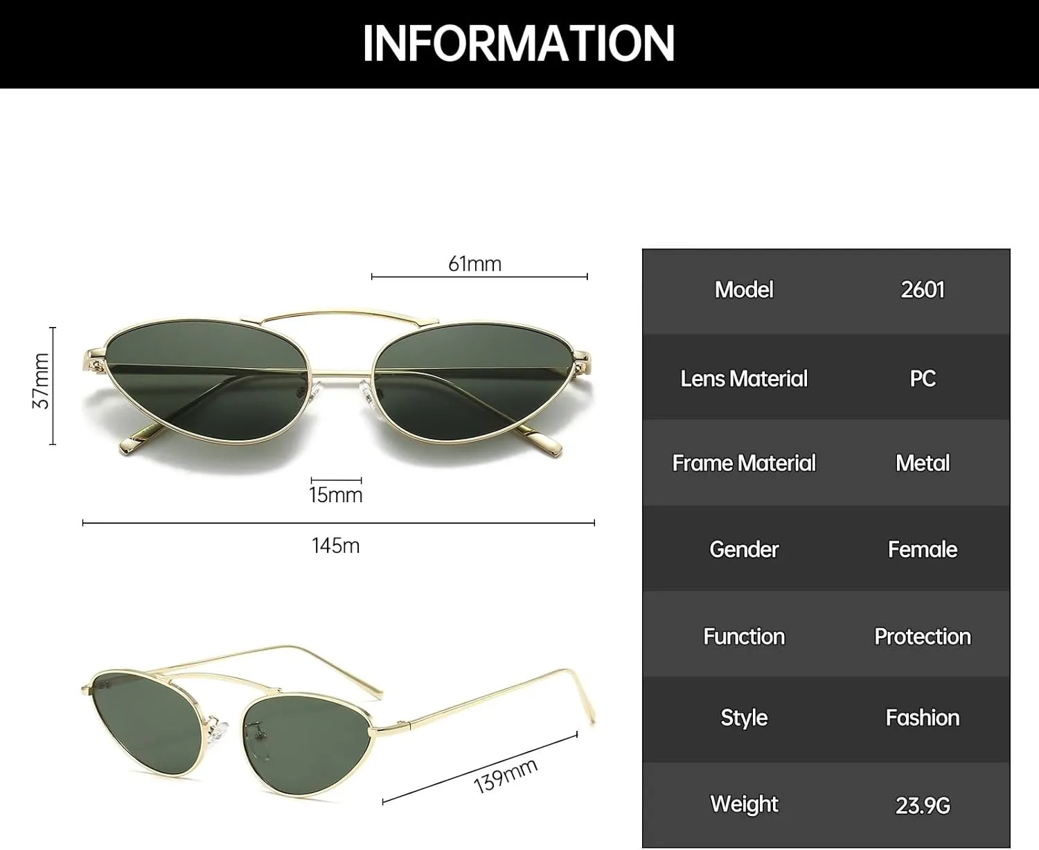 YAMEIZE Trendy Cat Eye Sunglasses - Vintage Metal Frame Eyewear UV400 Protection for Women Men Outdoor
