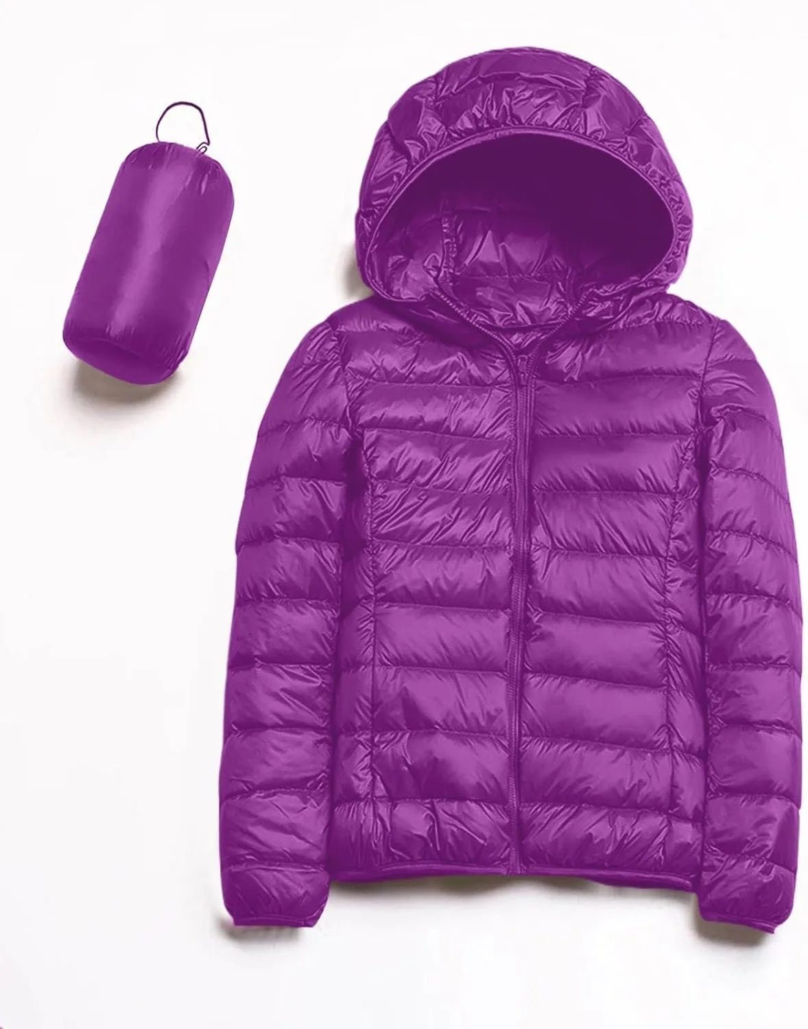 Yanzhenglip 2024 Womens Casual Lightweight Hooded Down Jacket Packable Solid Color Puffer Coats Jacket with Storage Bag