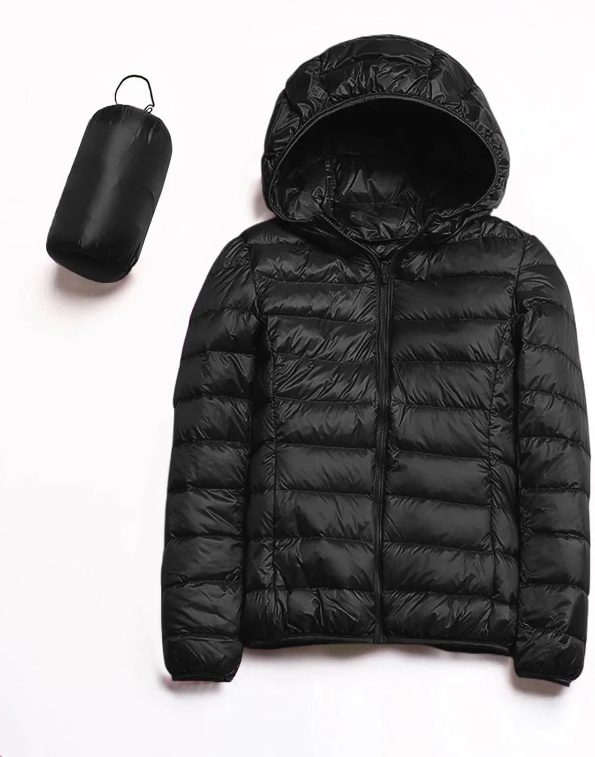 Yanzhenglip 2024 Womens Casual Lightweight Hooded Down Jacket Packable Solid Color Puffer Coats Jacket with Storage Bag