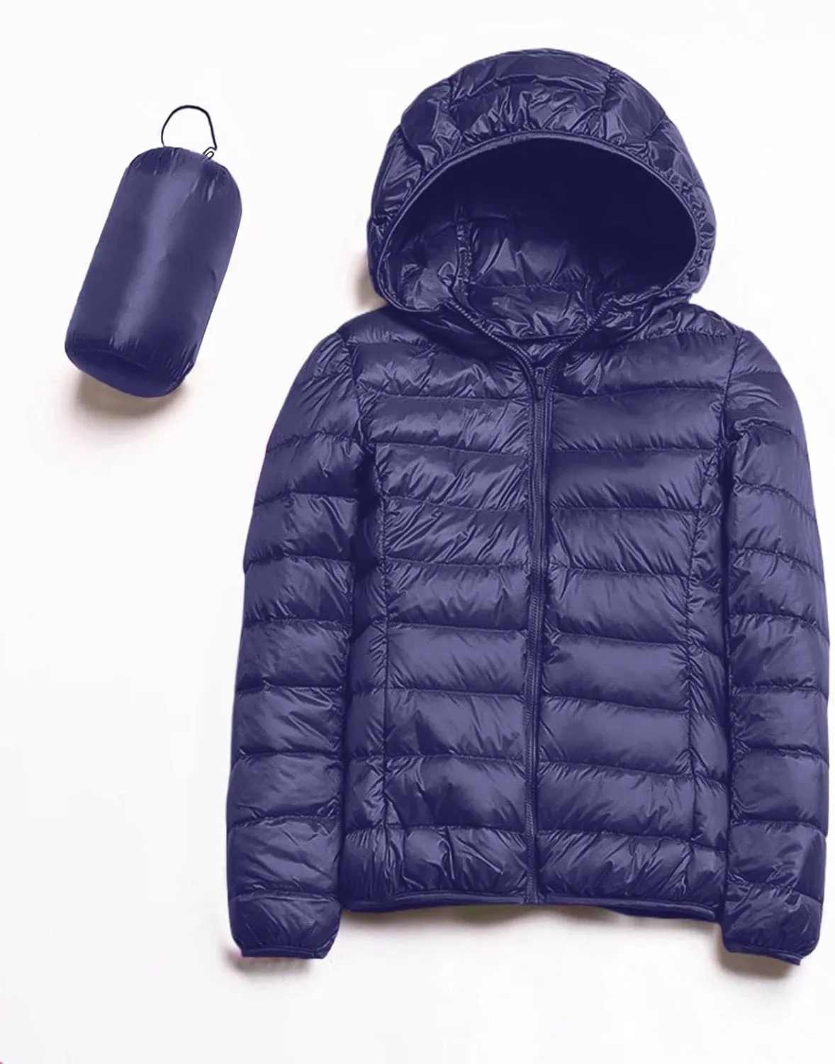 Yanzhenglip 2024 Womens Casual Lightweight Hooded Down Jacket Packable Solid Color Puffer Coats Jacket with Storage Bag