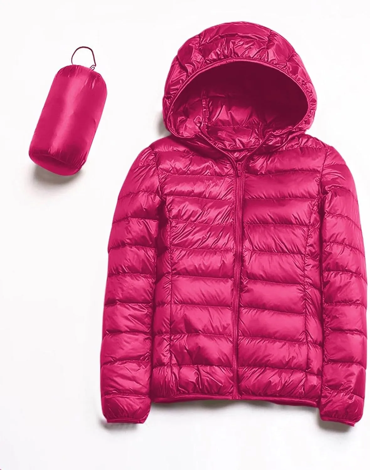 Yanzhenglip 2024 Womens Casual Lightweight Hooded Down Jacket Packable Solid Color Puffer Coats Jacket with Storage Bag