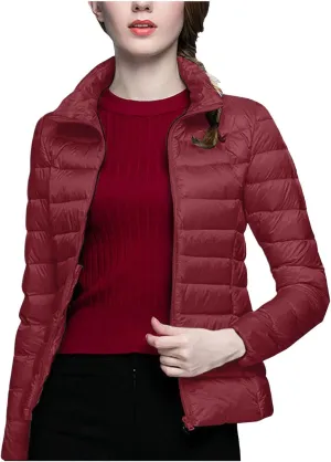 Yanzhenglip 2024 Womens Casual Lightweight Hooded Down Jacket Packable Solid Color Puffer Coats Jacket with Storage Bag