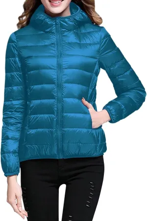 Yanzhenglip 2024 Womens Casual Lightweight Hooded Down Jacket Packable Solid Color Puffer Coats Jacket with Storage Bag