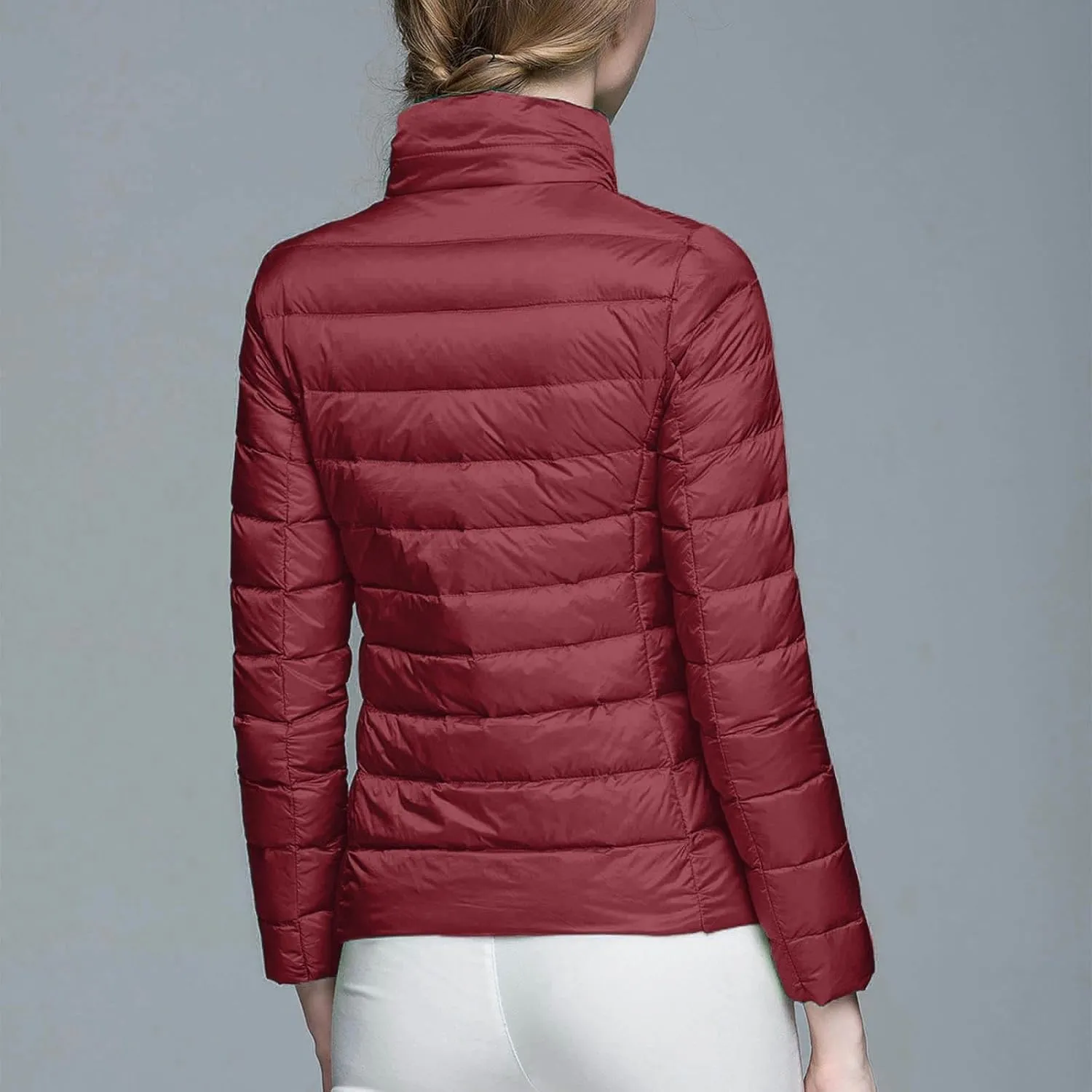 Yanzhenglip 2024 Womens Casual Lightweight Hooded Down Jacket Packable Solid Color Puffer Coats Jacket with Storage Bag