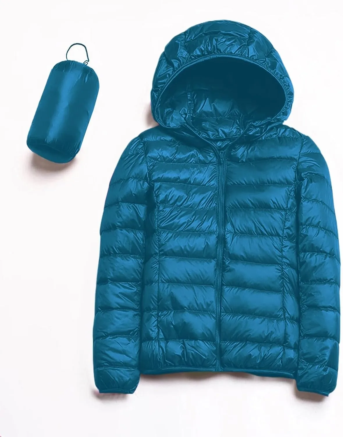 Yanzhenglip 2024 Womens Casual Lightweight Hooded Down Jacket Packable Solid Color Puffer Coats Jacket with Storage Bag