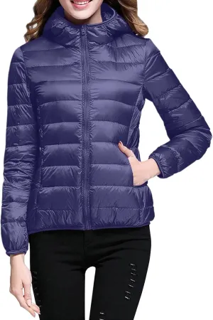 Yanzhenglip 2024 Womens Casual Lightweight Hooded Down Jacket Packable Solid Color Puffer Coats Jacket with Storage Bag