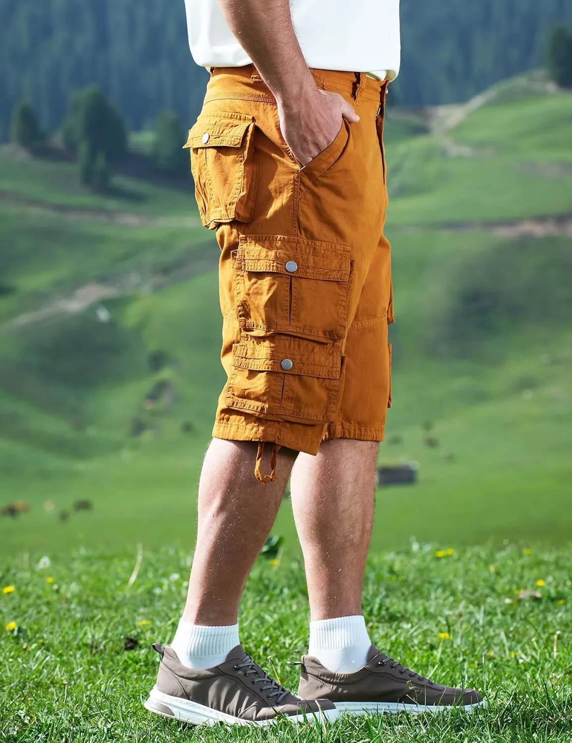 YGREYG Mens Cargo Shorts Long Capri Below The Knee Shorts 3/4 Relaxed Fit Long Shorts with Pockets