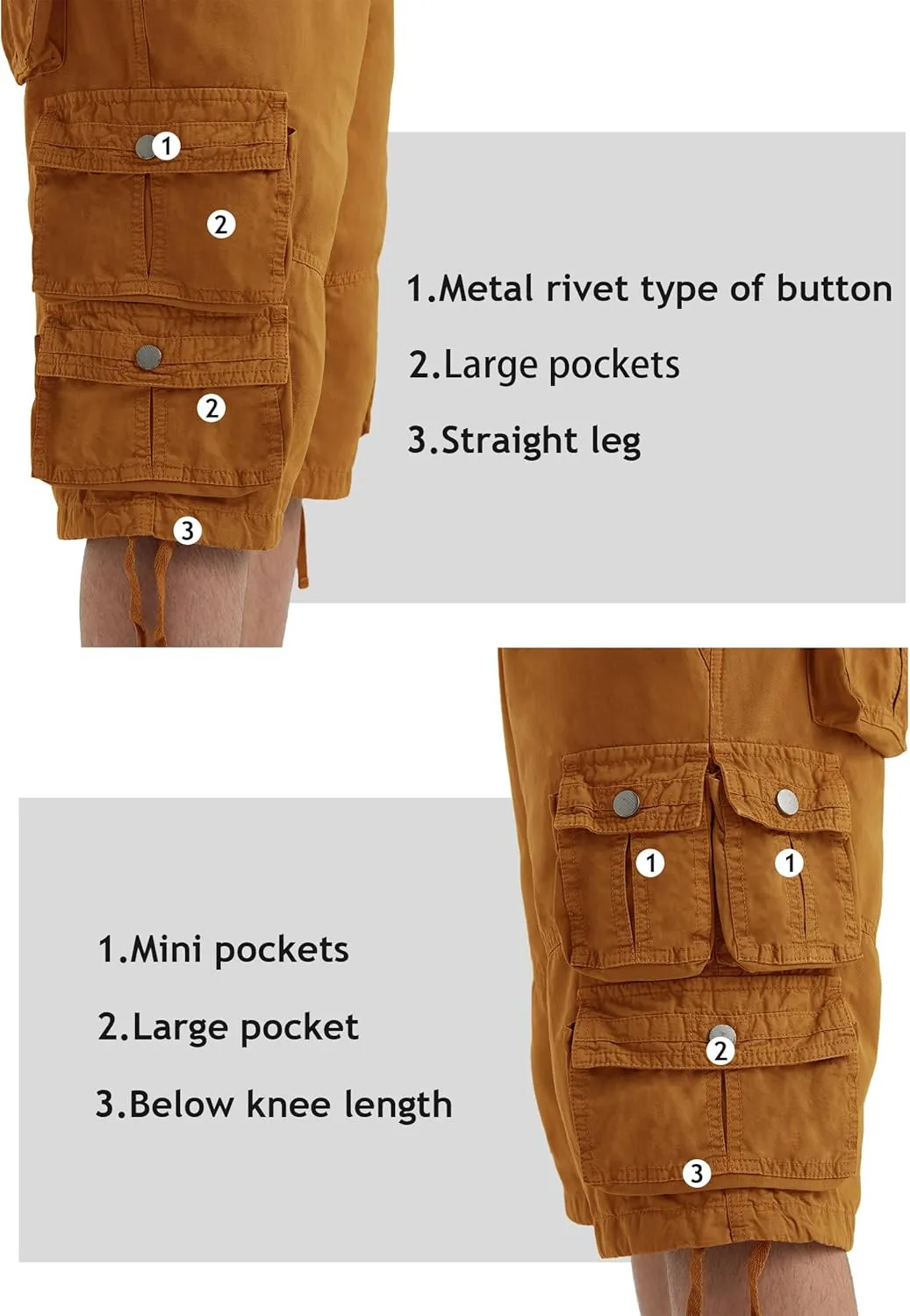 YGREYG Mens Cargo Shorts Long Capri Below The Knee Shorts 3/4 Relaxed Fit Long Shorts with Pockets
