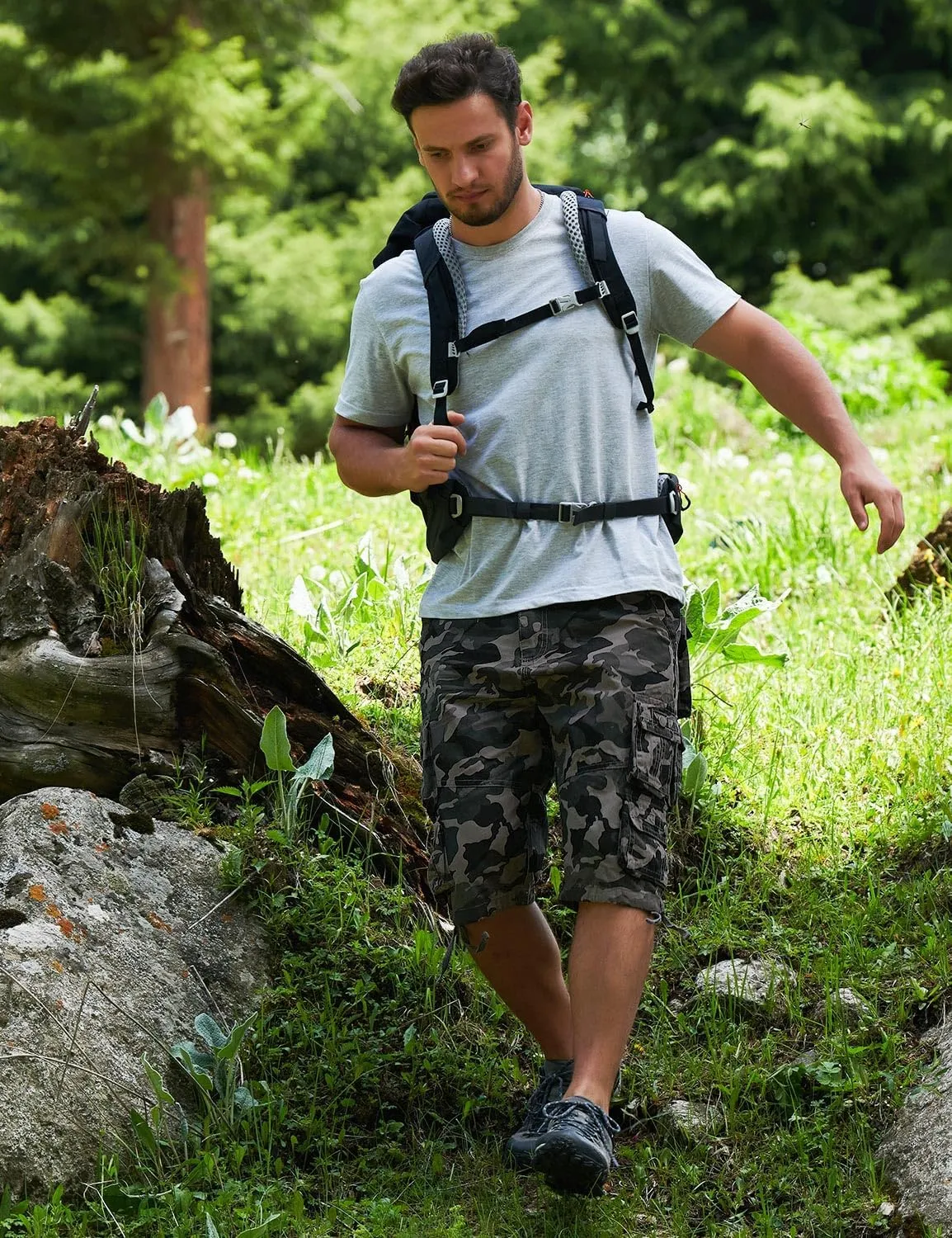 YGREYG Mens Cargo Shorts Long Capri Below The Knee Shorts 3/4 Relaxed Fit Long Shorts with Pockets