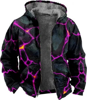 Ymosrh Men's Novelty Jacket Fleece Lined Sweatershirts Jackets Long Sleeve Printed Zip Up Winter Hoodie Coats Jacket