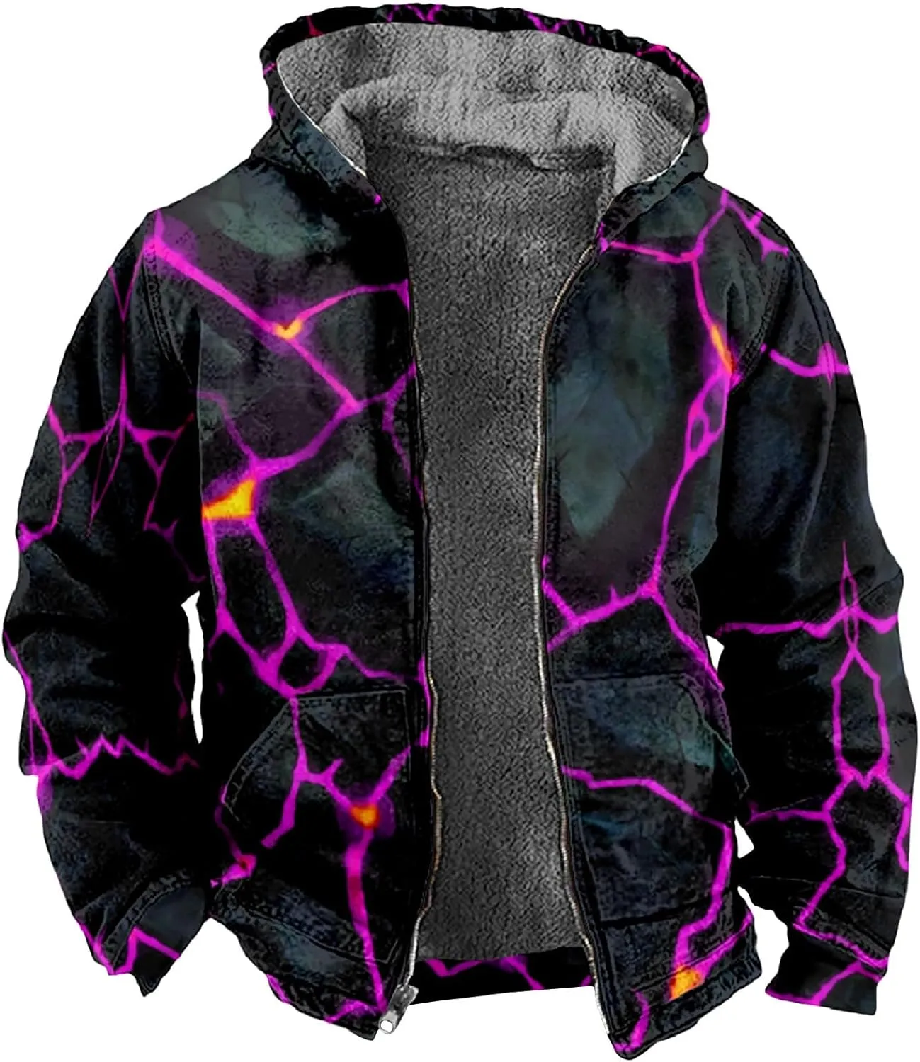 Ymosrh Men's Novelty Jacket Fleece Lined Sweatershirts Jackets Long Sleeve Printed Zip Up Winter Hoodie Coats Jacket