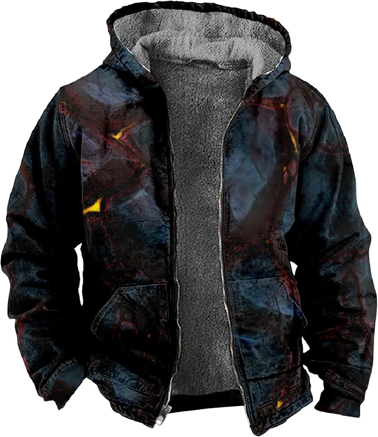 Ymosrh Men's Novelty Jacket Fleece Lined Sweatershirts Jackets Long Sleeve Printed Zip Up Winter Hoodie Coats Jacket