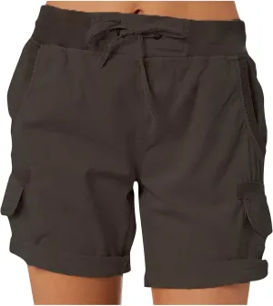 ZDRZK Womens High Waisted Cargo Shorts Casual Relaxed Fit Comfy Hiking Shorts with Pockets Drawstring Bermuda Shorts