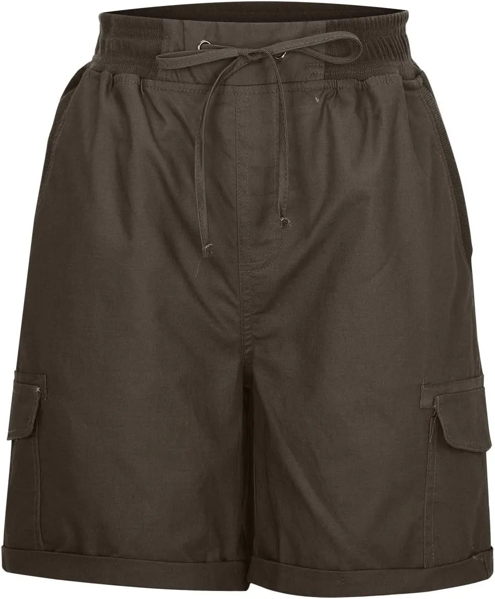 ZDRZK Womens High Waisted Cargo Shorts Casual Relaxed Fit Comfy Hiking Shorts with Pockets Drawstring Bermuda Shorts