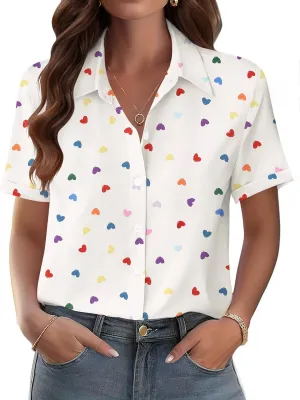 Zeagoo Womens Button Down Blouse Rolled Cuffed Short Sleeve Shirts Casual Work Blouse Summer Hawaiian Outfits
