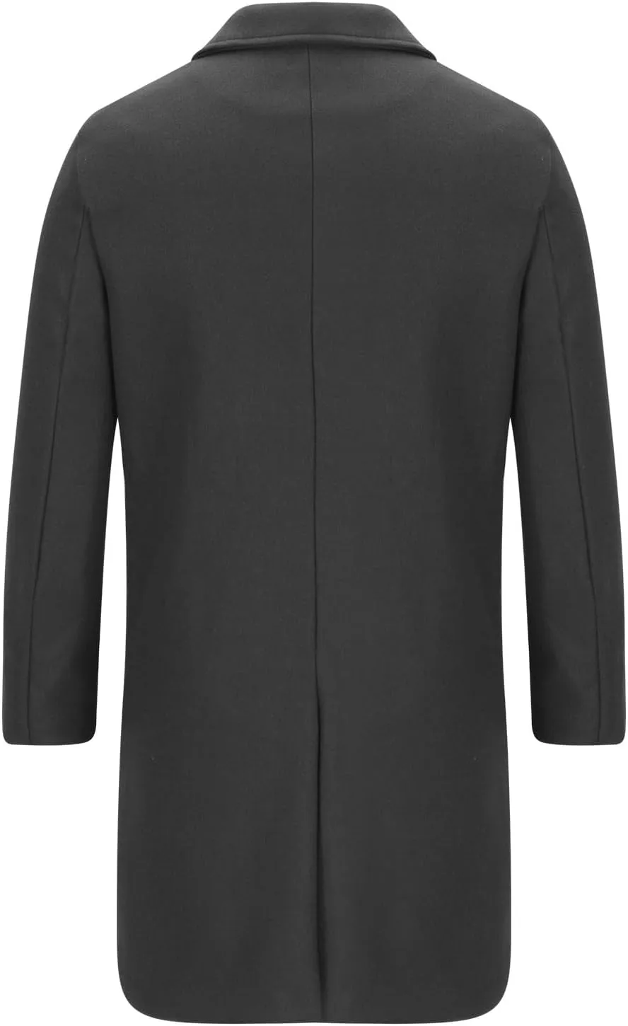 Zeiyignr Mens Trench Coat Notched Lapel Collar Double Breasted Wool Blend Pea Coat Casual Slim Fit Mid Long Overcoat Jacket