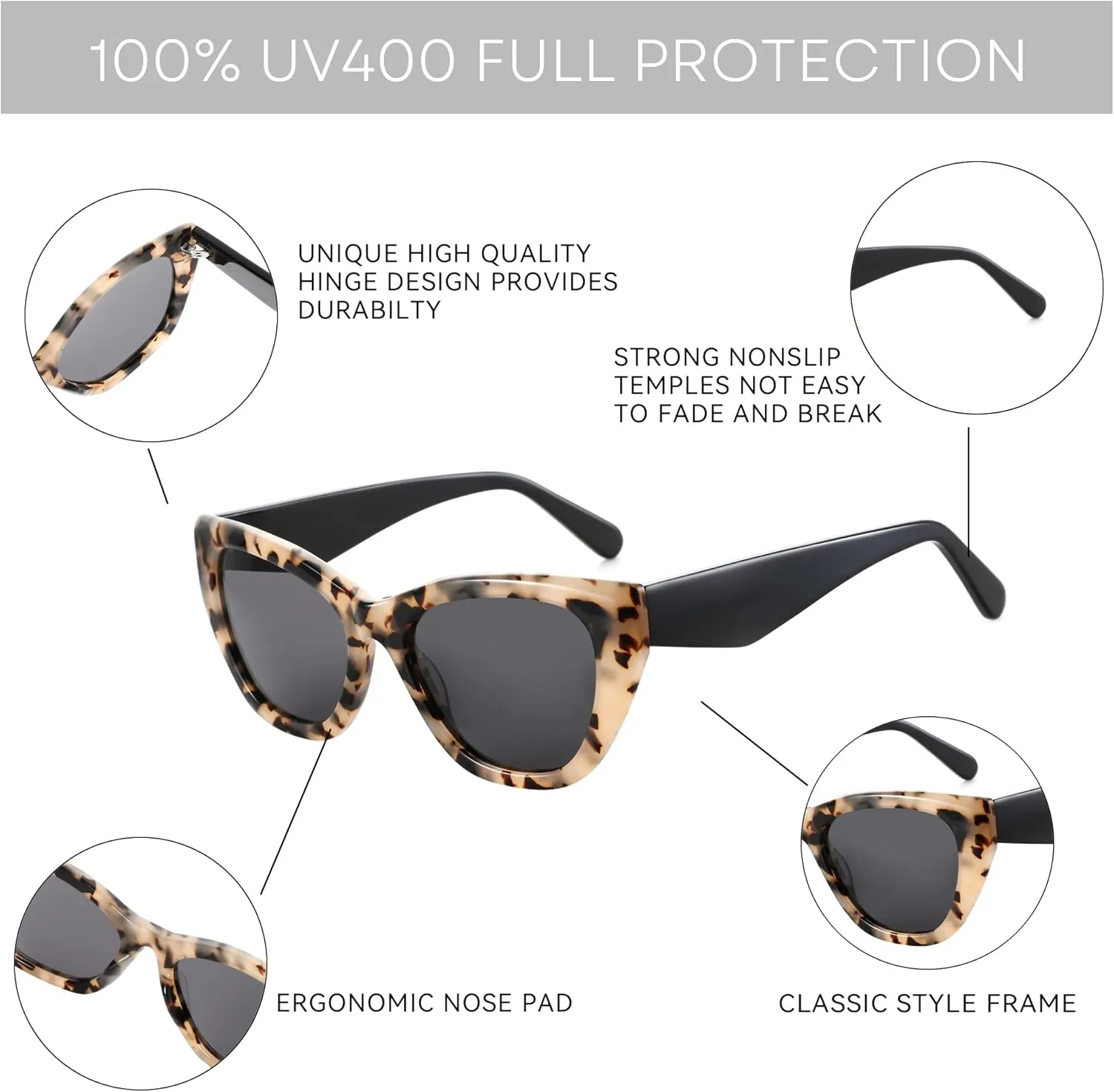 ZENOTTIC Polarized Sunglasses Women Cat-Eye: Trendy Cateye Sunglasses for Woman - Cute Sun Glasses UV400 Protection
