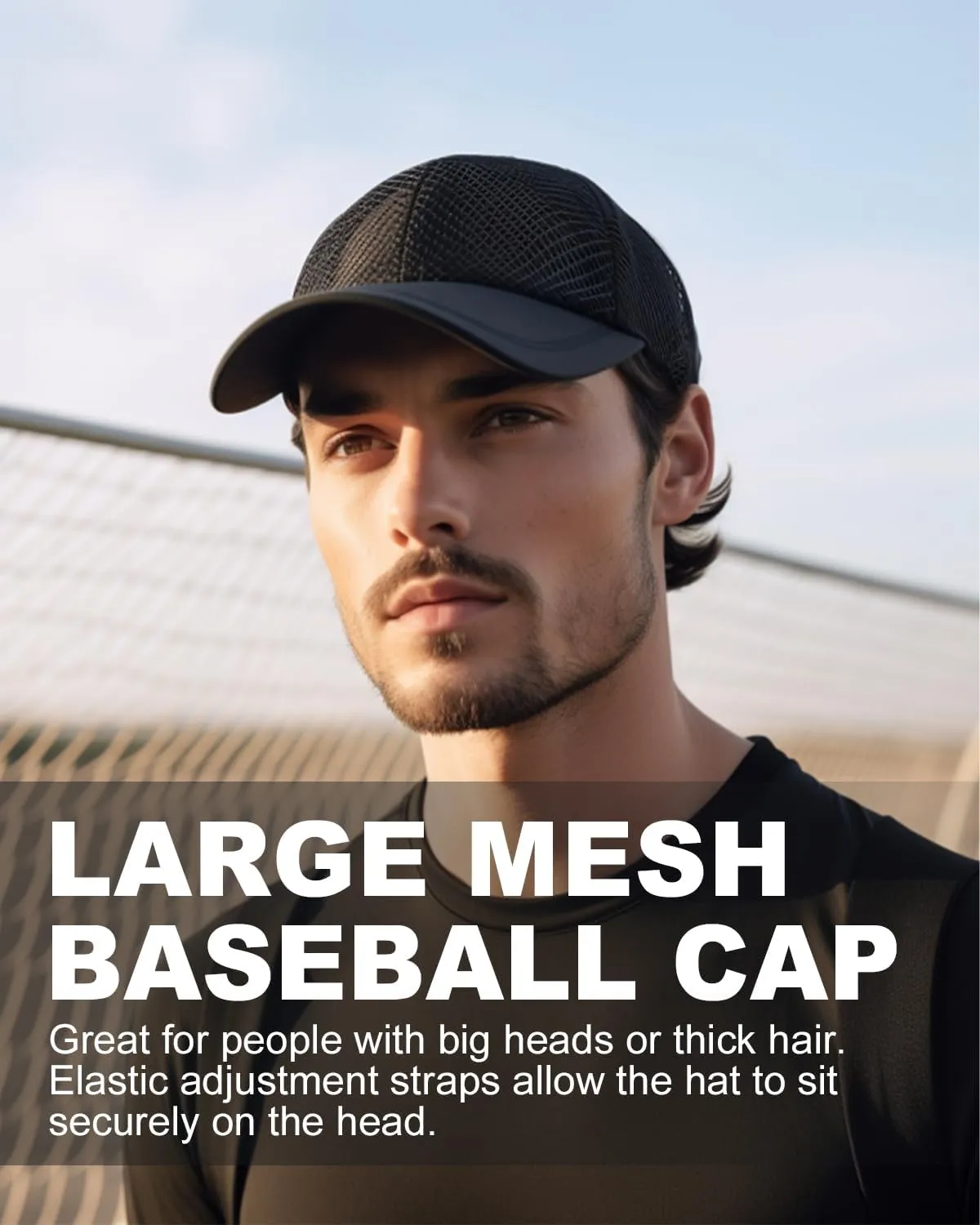 Zylioo Extra Large Mesh Baseball Cap,Big Stretch Fit Sports Caps,Structured Running Hat for Big Heads 21.5"-24.5"